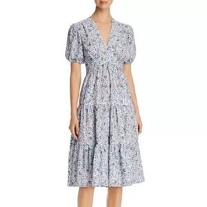 Tory Burch Light Blue Floral Lace Lined Tiered VNeck Midi Dress Size 8